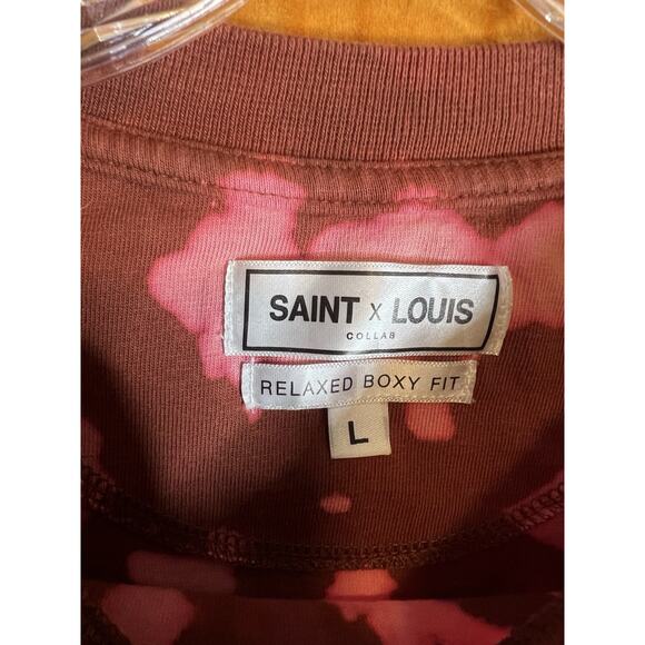 Saint x Louis Collab Men’s T-shirt Maroon Bleach Tie Dye Boxy Tee Size Large - Picture 2 of 6